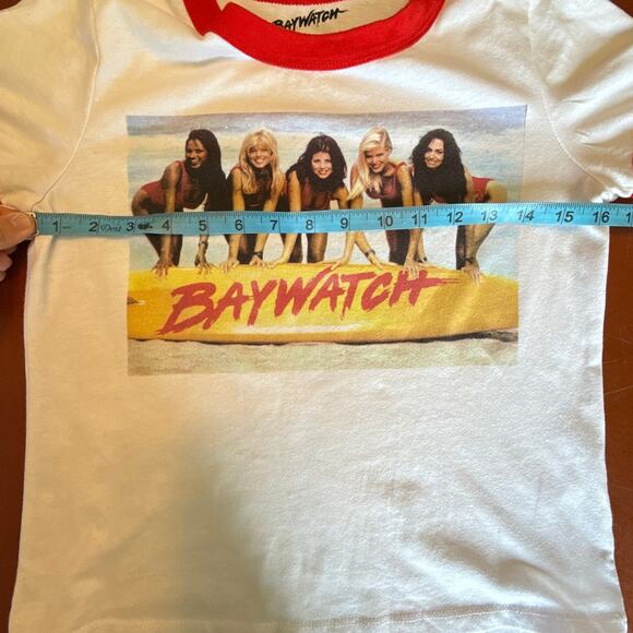 Baywatch Graphic Ringer Tee Lifeguard 80s Aesthetic Contrast Trip Small - Picture 5 of 8